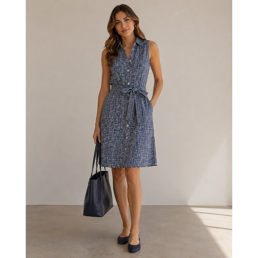 J. McLaughlin Dolly‎ Sleeveless Collared Button Front Dress Blue Windowpane M